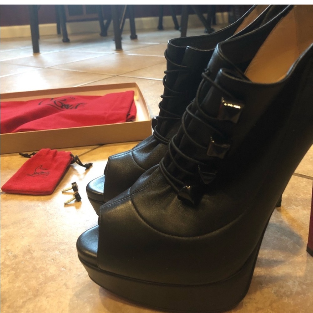 Christian Louboutin Black Peep Toe Platform Heels